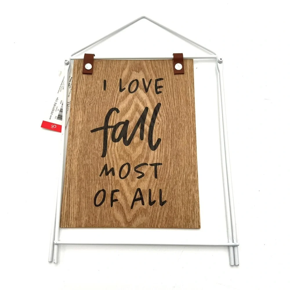 TARGET NWT Reversible Fall Sign Tabletop Decor Autumn Leaves Pumpkin I Love Fall
